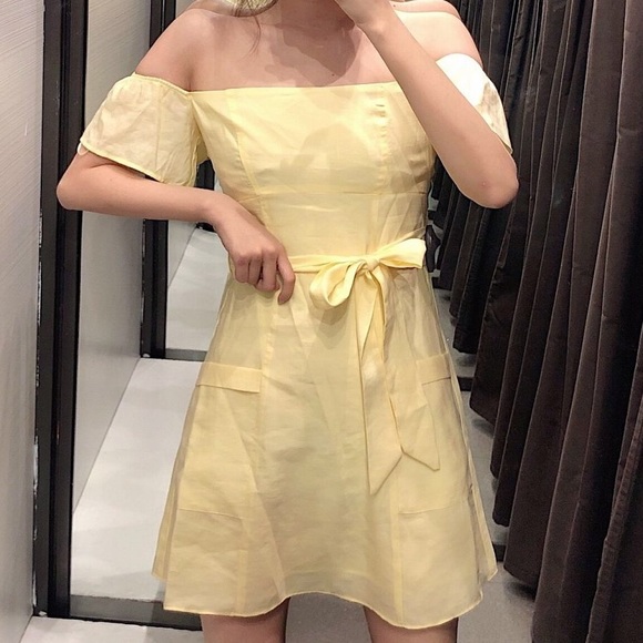 zara yellow off shoulder dress